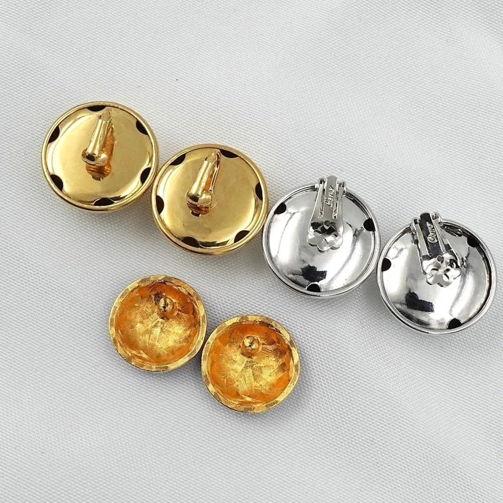 VTG Mod Half Ball Dome Earrings Lot Gold Silver Tone Purple Unmarked and Coro